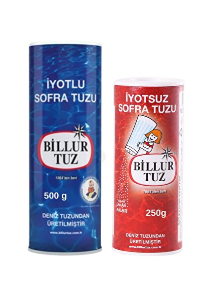 Billur Tuz İyotlu Sofra Tuz Tuzluklu 500 g İyotsuz Sofra Tuz Tuzluklu 250 g