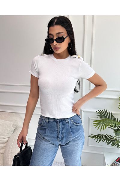 Chicup Λευκή Πλεκτή Μπλούζα - Crew Neck, Επιταγές