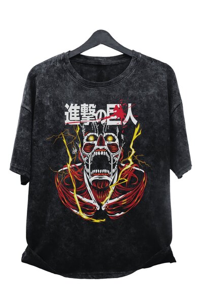 Fuddy Moda Unisex Oversize kroj Attack on Titan Giant Štampano isprana majica