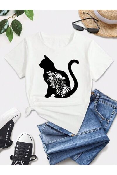 classy moda Tricou oversize cu imprimeu alb - decolteu, mânecă scurtă
