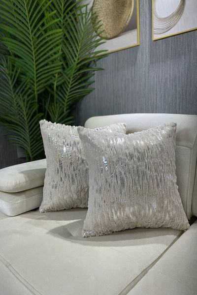 Paris Life Plush Rabbit Rabbit Throw Pillow Cover - Silver Leaf, Cream Color
