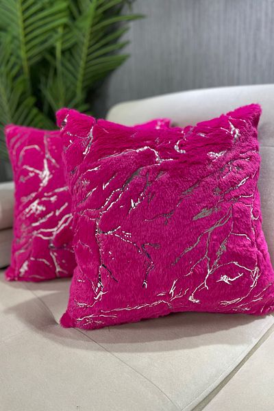 Paris Life Fuchsia Plush Rabbit Rabbit Throw Pillow Cover - Silver Leaf
