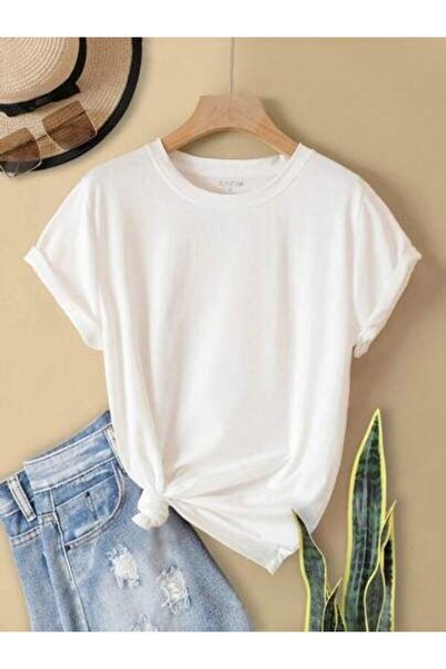 CLASSY.MODA Λευκό μπλουζάκι Oversize Single Jersey - Crew Neck, κοντό μανίκι