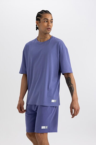 DeFacto Μπλουζάκι με λαιμόκοψη μεγάλου μεγέθους με στάμπα - Φαρδιά εφαρμογή, κοντό μανίκι A1624ax24sm