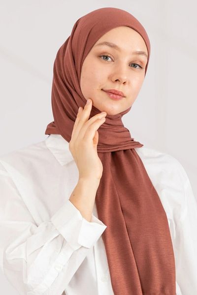 hijabchi Χτενισμένο βαμβακερό σάλι Τζέρσεϊ - Milk Coffee