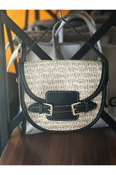 LadyColor Ψάθινη καλοκαιρινή τσάντα 5 θέσεων - Δερμάτινη λεπτομέρεια, Διπλοί ιμάντες, 20*18*6 cm