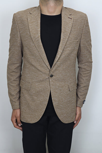 MODA MEN Men's Camel Blazer - Italian Cut, Slim Fit, Single Button and Slit Detail