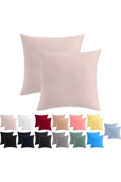 ATACA TEKSTİL 2-Piece Cotton Jersey Pillowcase Set with Hidden Zipper 100% Cotton Soft and Breathable (40x40)