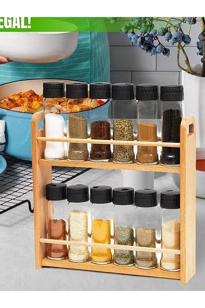 Chef Taste 12-Piece Wooden Colored Spice Rack Set - BKMDIZAYN