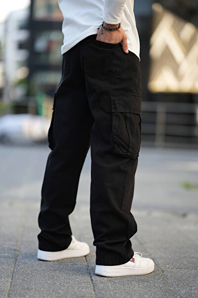 Giraffe Siyah Kargo Cepli Baggy Bol Kalıp Jean Pantolon