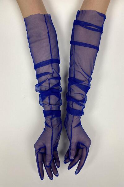 Limelia Saks Mavi 10 Adet Gelin Eldiveni Tül Eldiven Nikah/Düğün/Parti Eldiveni