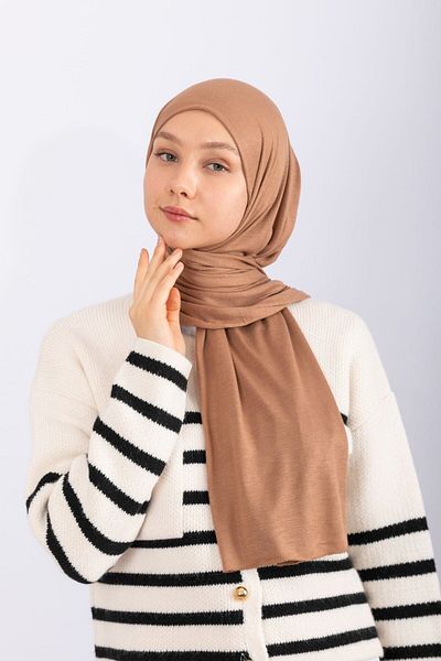 hijabchi Χτενισμένο βαμβακερό σάλι Jersey Shawl - Cappucino