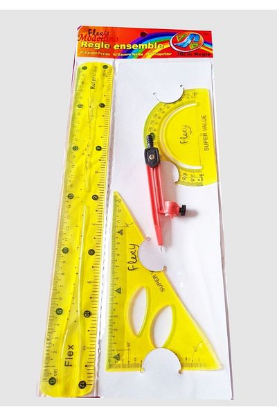 Modellino Flexy Ruler Set Flexible Unbreakable 4 Pieces with 30cm Ruler and Jibs - Yellow