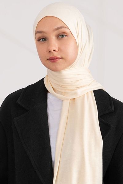 hijabchi Χτενισμένο βαμβακερό σάλι Τζέρσεϊ Σάλι - Κρέμα