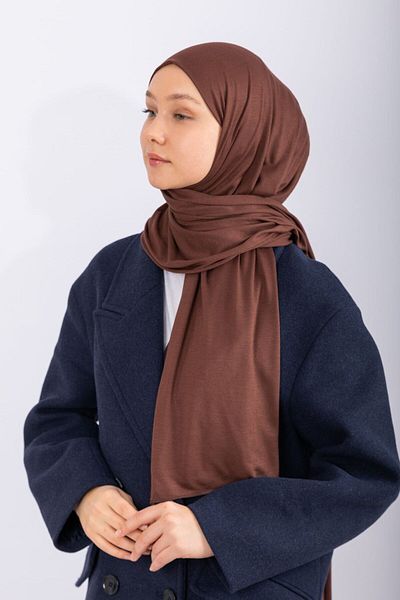 hijabchi Χτενισμένο βαμβακερό σάλι Τζέρσεϊ - Bitter Brown