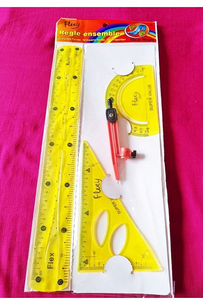 Modellino Flexy Ruler Set Flexible Unbreakable 4 Pieces with 30cm Ruler and Jibs - Yellow