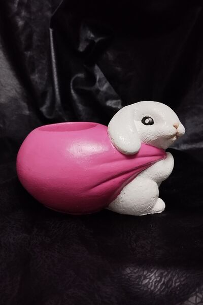 herteldenhobies Dekoratif Tavşan Büyük Boy Masa Üstü Kalemlik, Sukulent Saksı, Düzenleyici Obje