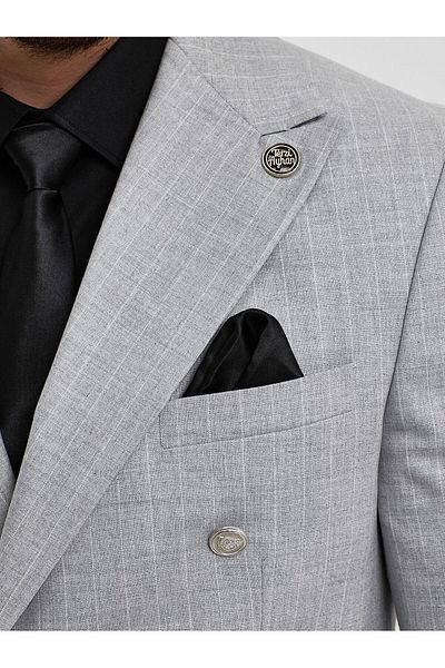 Terziayhan Tailor Ayhan gray color slimfit striped double-breasted suit