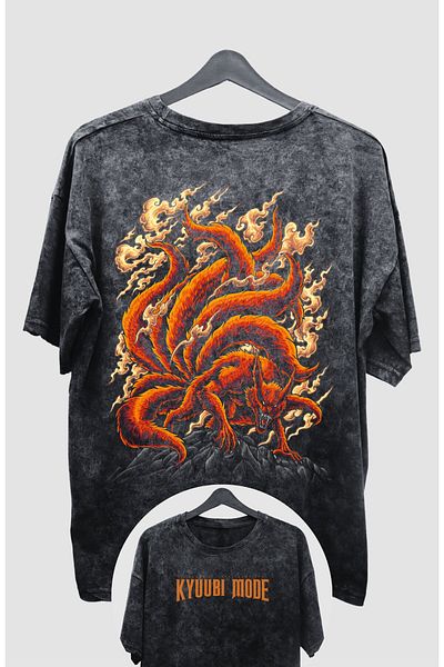 Fuddy Moda Tricou unisex vintage cu imprimeu pe spate Naruto Kurama Ex2 - Tricou anime lavabil supradimensionat