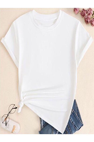 CLASSY.MODA Λευκό μπλουζάκι Oversize Single Jersey - Crew Neck, κοντό μανίκι