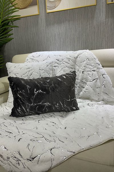 Paris Life White Rabbit Plush Silver Leaf Sofa Cover and Shawl