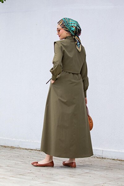 Swana Hijab Clothing Women's Double Dress - Pocket Detailed, Khaki