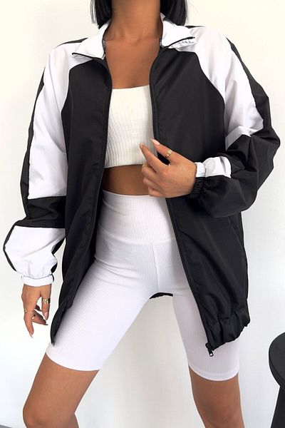 EDVESS Unisex Μαύρο Λευκό Μπουφάν Αλεξίπτωτου - Αντιανεμικό