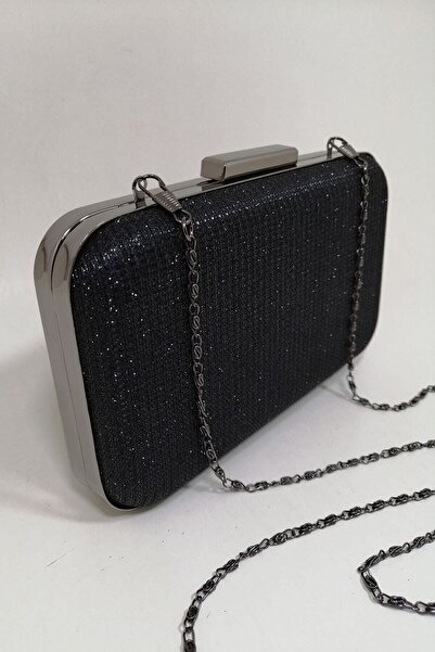 PARKTAN Siyah Simli Abiye Clutch Portföy Çanta