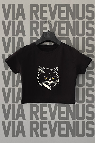 Vordevia Crna Skraćeni kroj - Sa likrom, uski kroj, mačka Štampano, okrugla k...