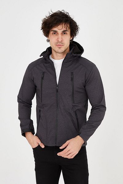 Camp Scoutland Ανδρικό τακτικό παλτό Anthracite - Outdoor Softshell, Ανθεκτικό στο νερό και τον άνεμο, Φλις φορητή κουκούλα