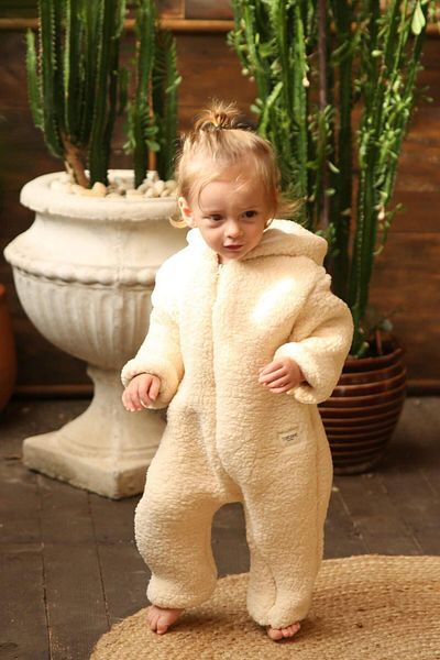 Totzee Hooded Plush Jumpsuit Vanilla Color