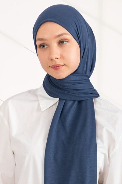 hijabchi Şal din Jersey din Bumbac Pieptănat - Albastru Noapte