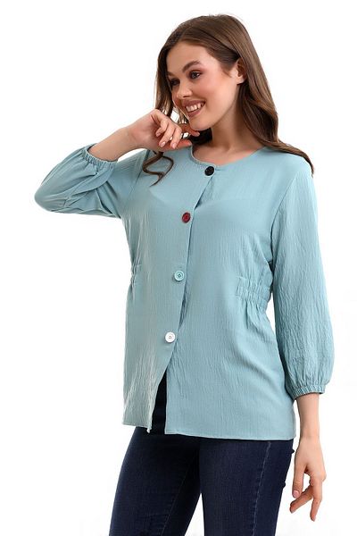 akgül giyim New Season Summer Button Detailed Green Blouse Model