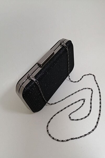 PARKTAN Siyah Simli Abiye Clutch Portföy Çanta