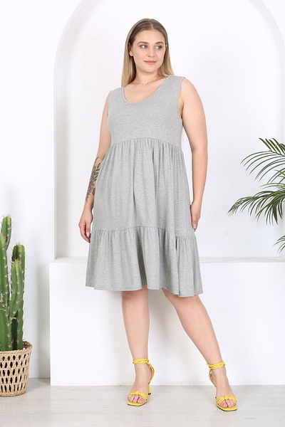 Madwilo Γκρι Melange Plus Size Layered Loose Γυναικείο Φόρεμα