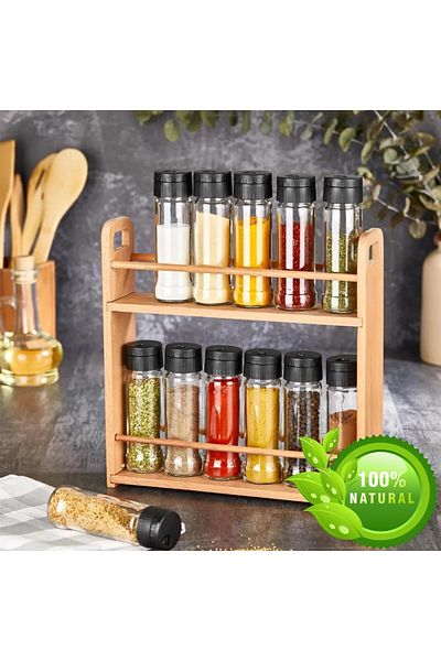 Chef Taste 12-Piece Wooden Colored Spice Rack Set - BKMDIZAYN