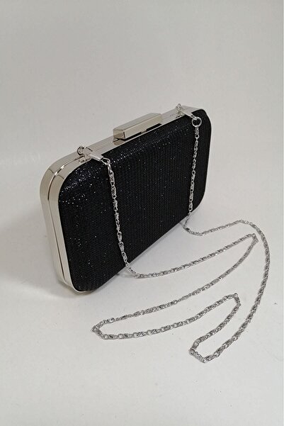 PARKTAN Siyah Simli Abiye Clutch Portföy Çanta