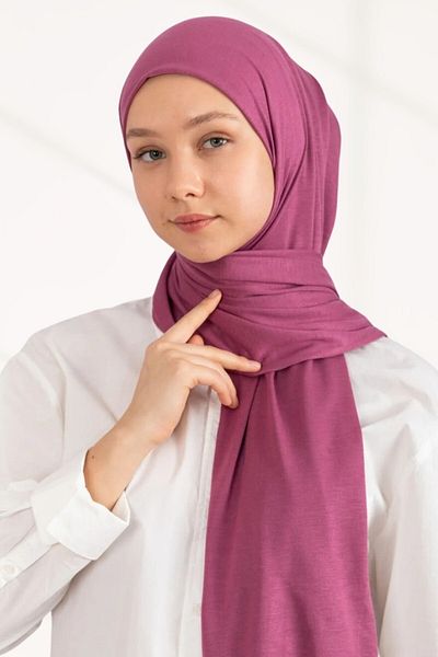 hijabchi Χτενισμένο βαμβακερό σάλι Τζέρσεϊ σάλι - βιολετί