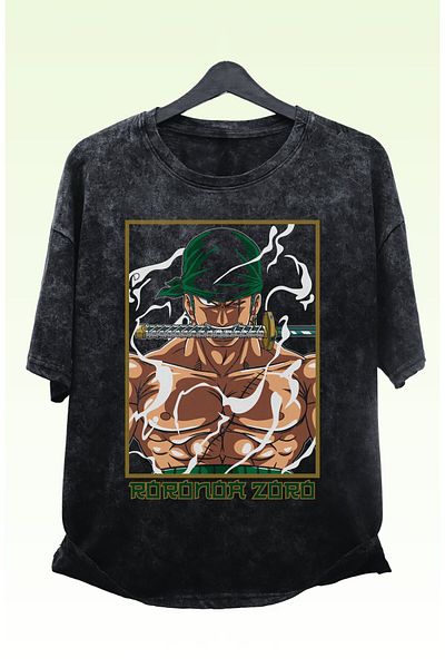 Fuddy Moda One Piece Zoro Green Printed - Tricou vintage oversize unisex