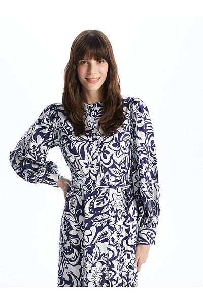 LC Waikiki LCWAIKIKI Classic Prevailing Collar Print Women's Long Sleeve Dress