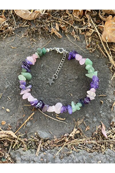 Stoneday Amethyst Quartz Aventurine Natural Cracked Stone Silver Detailed Bra...
