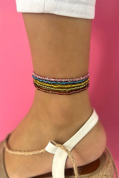 miso aksesuar takı Blue Misotrend Mixed Color Beaded Anklet Set