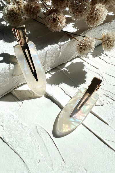 ODESE DESIGN Σετ αγκράφες με κλιπ 2 τεμαχίων χωρίς ίχνη μαλλιών & μακιγιάζ & περιποίησης δέρματος Λευκό Mother of Pearl