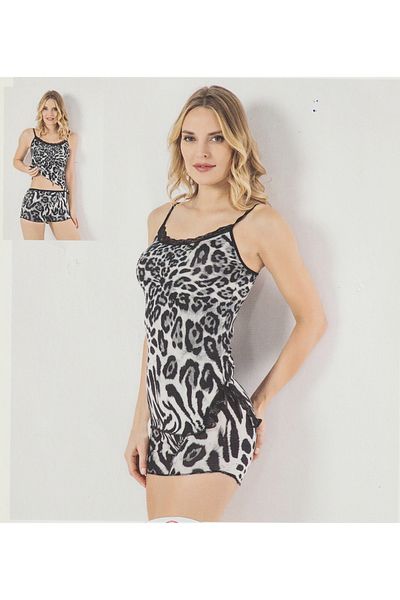 sıla sella Zebra Patterned Thin Strap Lace Shorts Set