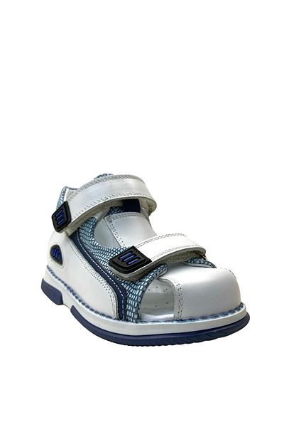 Tuğba Ortopedi Model 2153 - Sandale ortopedice pentru băieți din piele naturală alb/albastru cu corset