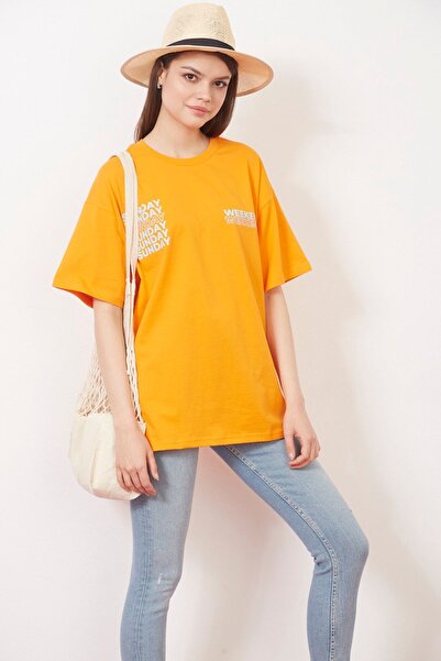 Eazy Co Eazy Orange Weekend Unisex Oversize εμπριμέ κοντομάνικο μπλουζάκι