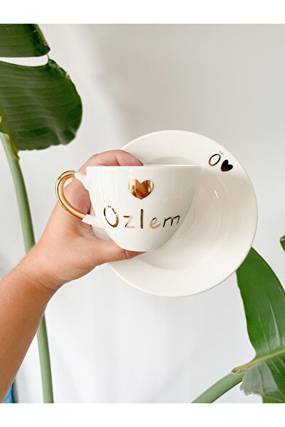 Mugtasarım 24k Altın Yaldızlı Özlem Isimli Porselen Nescafe Fincanı