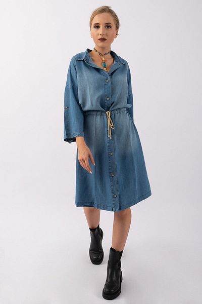 Bold & Young Rochie de damă Lyocel Denim cu mâneci Britli cu cordon