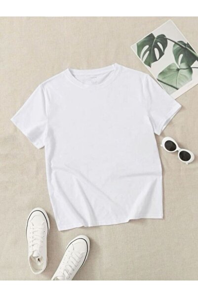 CLASSY.MODA Λευκό μπλουζάκι Oversize Single Jersey - Crew Neck, κοντό μανίκι