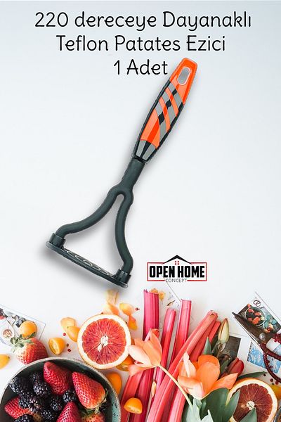 Open Home Concept Red Teflon Potato Masher - 1 Piece, 220° Durable, Fireproof and Non-Stick